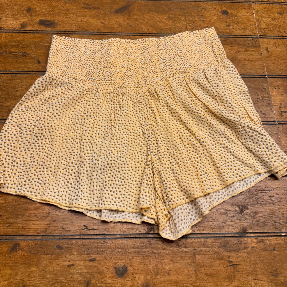 Aerie Smocked Waist Shorts Yellow Ditsy Dot Print Casual Women's M‎